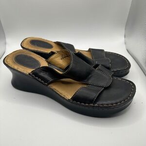 Born Black Leather Wedge‎ Sandals Women Size 10 Platform Comfort Footwear